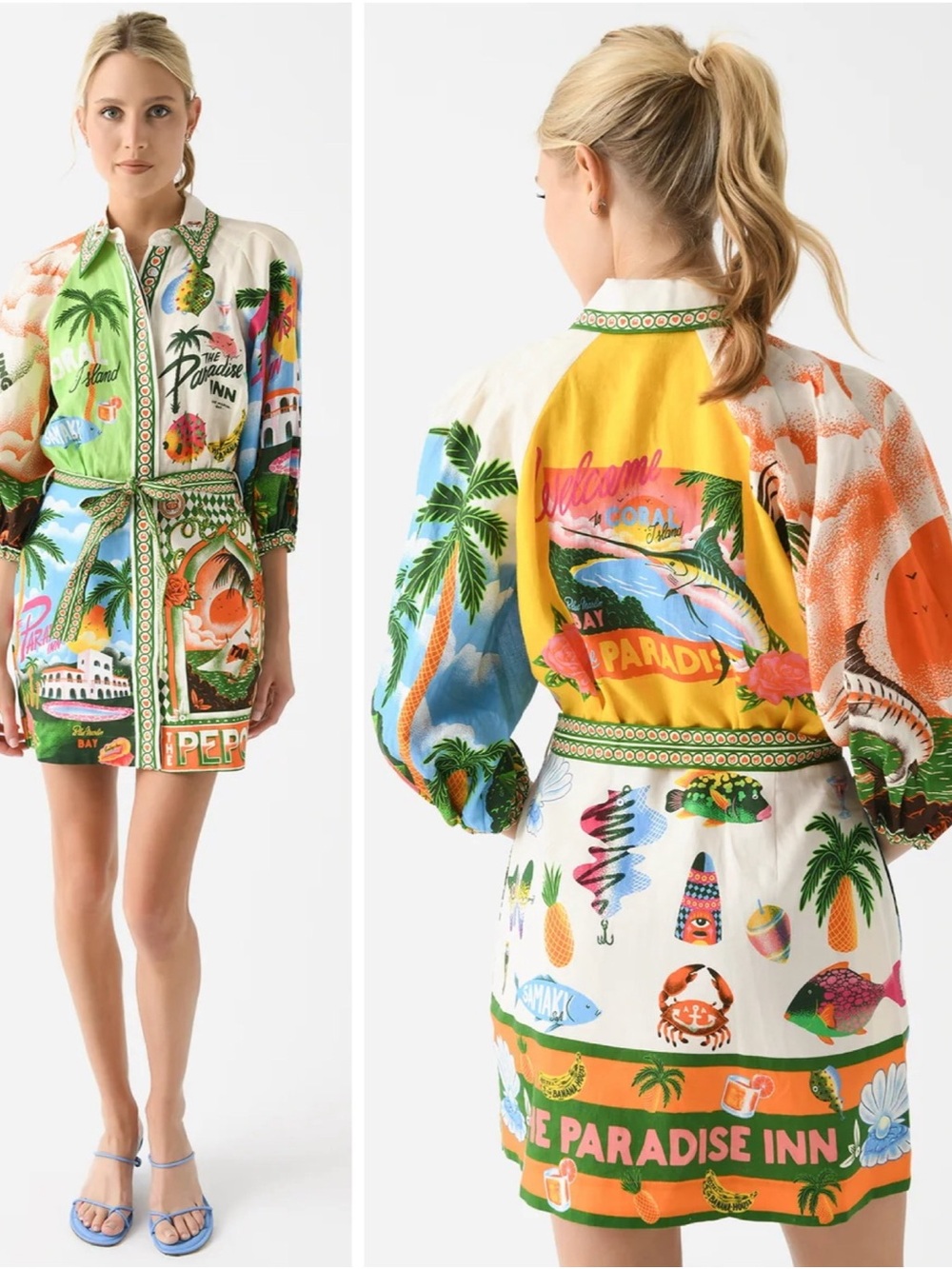Alemais Paradiso Linen Mini Shirt Dress size  AU 6 US 2 Alan Berry Rhys Tropical